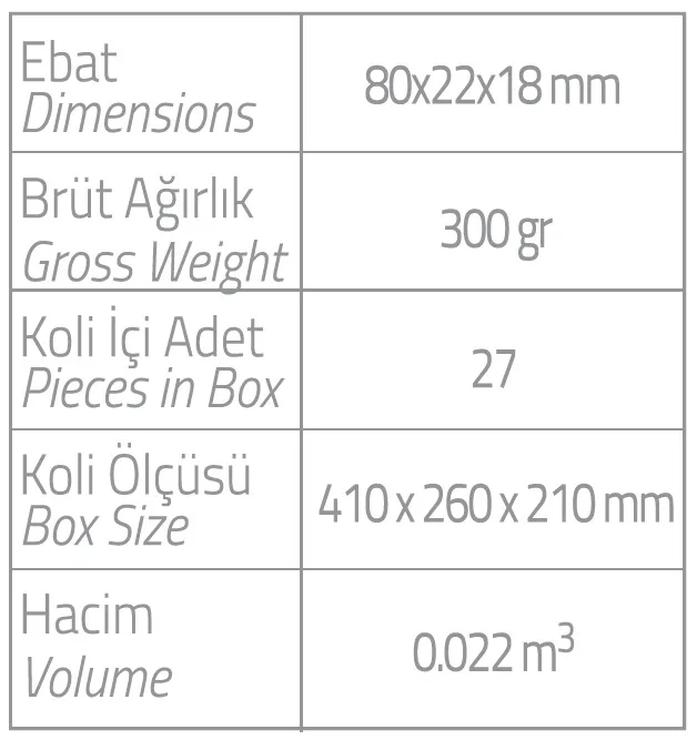 kartuş serisi ebatları